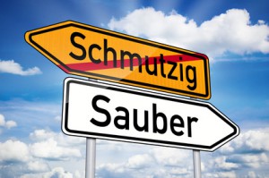 Wegweiser mit Schmutzig und Sauber